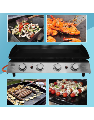 Dellonda 4 Burner Portable Gas Plancha 10kW BBQ Griddle, Stainless Steel