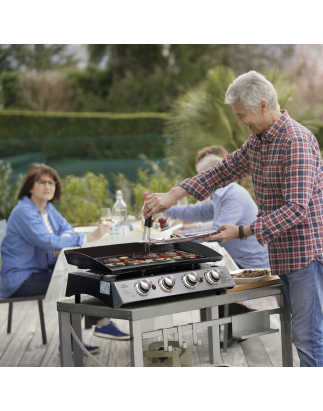 Dellonda 4 Burner Portable Gas Plancha 10kW BBQ Griddle, Stainless Steel