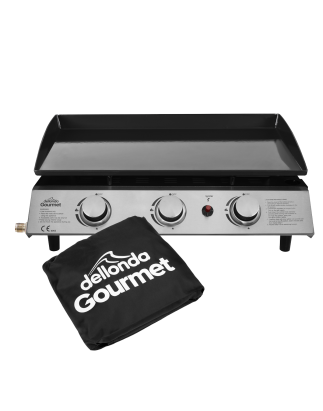 Dellonda 3 Burner Portable Gas Plancha 7.5kW BBQ Griddle, Supplied with PVC Cover, Stainless Steel