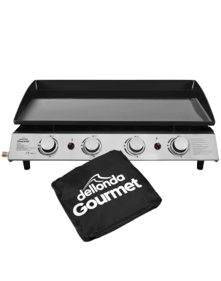 Dellonda 4 Burner Portable Gas Plancha 10kW BBQ Griddle, Supplied with Water Resistant PVC Cover, Stainless Steel