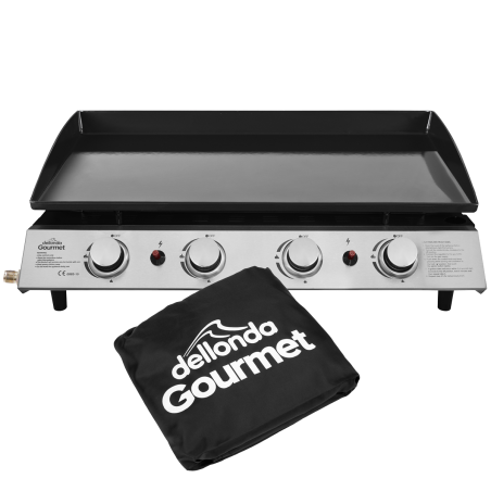 Dellonda 4 Burner Portable Gas Plancha 10kW BBQ Griddle, Supplied with Water Resistant PVC Cover, Stainless Steel