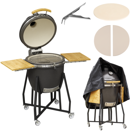 Dellonda Deluxe 22"(56 cm) Grill/Four/Fumoir en céramique de style Kamado, Fourni avec support, roulettes et accessoires