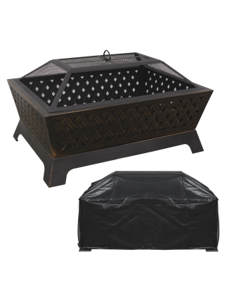 Dellonda 35" Rectangular Outdoor Fire Pit, Antique Bronze Effect, Supplied with Water-Resistant Drawstring Cover