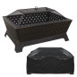 Dellonda 35" Rectangular Outdoor Fire Pit, Antique Bronze Effect, Supplied with Water-Resistant Drawstring Cover