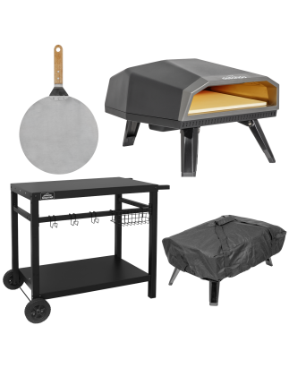 Dellonda Gas Pizza Oven with Gas Regulator, Water-Resistant Cover, 12" Pizza Peel & Plancha/BBQ Trolley