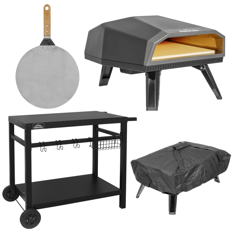 Dellonda Gas Pizza Oven with Gas Regulator, Water-Resistant Cover, 12" Pizza Peel & Plancha/BBQ Trolley