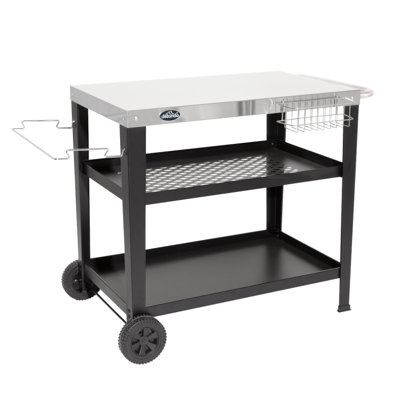 Dellonda Chariot pour barbecue/plancha pour griller/cuisiner en plein air avec porte-ustensiles, acier inoxydable