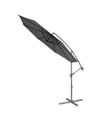 Dellonda Ø3m Banana Parasol/Umbrella for Garden, Patio with Crank Handle, 8 Ribs and Cover, Grey Canopy