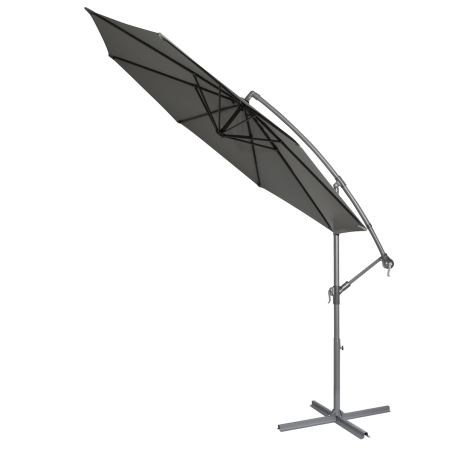 Dellonda Ø3m Banana Parasol/Umbrella for Garden, Patio with Crank Handle, 8 Ribs and Cover, Grey Canopy