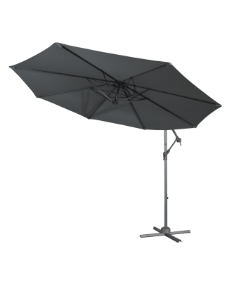 Dellonda Ø3m Banana Parasol/Umbrella for Garden, Patio with Crank Handle, 8 Ribs and Cover, Grey Canopy