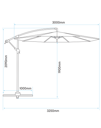 Dellonda Ø3m Banana Parasol/Umbrella for Garden, Patio with Crank Handle, 8 Ribs and Cover, Grey Canopy