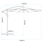 Dellonda Ø3m Banana Parasol/Umbrella for Garden, Patio with Crank Handle, 8 Ribs and Cover, Grey Canopy