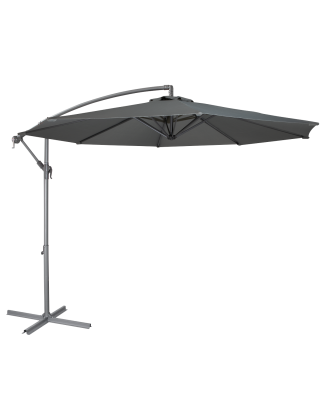 Dellonda Ø3m Banana Parasol/Umbrella for Garden, Patio with Crank Handle, 8 Ribs and Cover, Grey Canopy