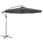 Dellonda Ø3m Banana Parasol/Umbrella for Garden, Patio with Crank Handle, 8 Ribs and Cover, Grey Canopy