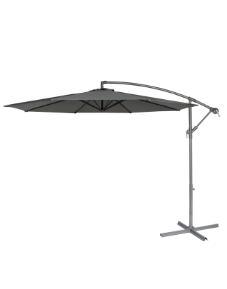 Dellonda Ø3m Banana Parasol/Umbrella for Garden, Patio with Crank Handle, 8 Ribs and Cover, Grey Canopy