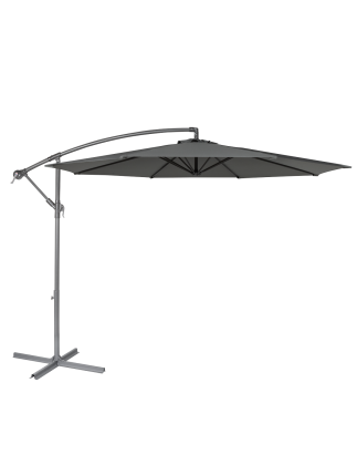 Dellonda Ø3m Banana Parasol/Umbrella for Garden, Patio with Crank Handle, 8 Ribs and Cover, Grey Canopy