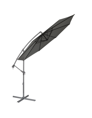 Dellonda Ø3m Banana Parasol/Umbrella for Garden, Patio with Crank Handle, 8 Ribs and Cover, Grey Canopy