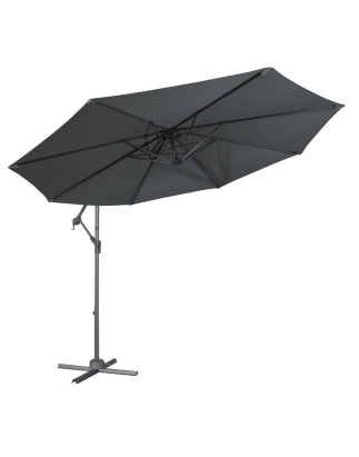 Dellonda Ø3m Banana Parasol/Umbrella for Garden, Patio with Crank Handle, 8 Ribs and Cover, Grey Canopy