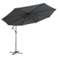 Dellonda Ø3m Banana Parasol/Umbrella for Garden, Patio with Crank Handle, 8 Ribs and Cover, Grey Canopy