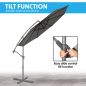 Dellonda Ø3m Banana Parasol/Umbrella for Garden, Patio with Crank Handle, 8 Ribs and Cover, Grey Canopy