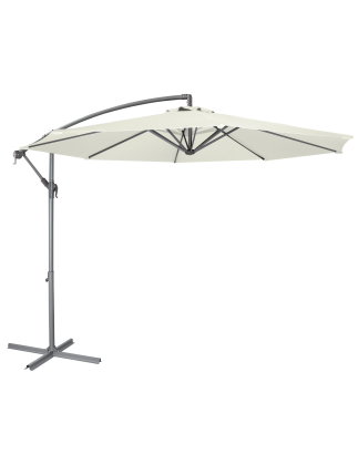 Dellonda Ø3m Banana Parasol/Umbrella for Garden, Patio with Crank Handle, 8 Ribs and Cover, Cream Canopy