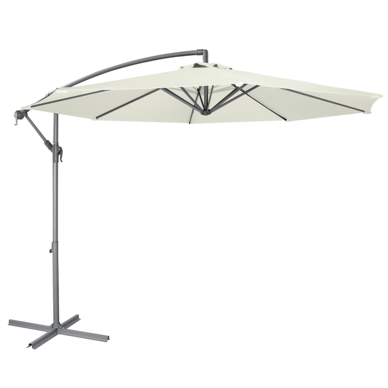 Dellonda Ø3m Banana Parasol/Umbrella for Garden, Patio with Crank Handle, 8 Ribs and Cover, Cream Canopy