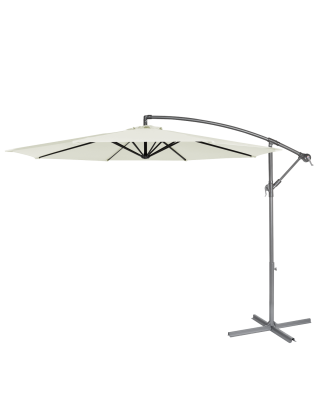 Dellonda Ø3m Banana Parasol/Umbrella for Garden, Patio with Crank Handle, 8 Ribs and Cover, Cream Canopy