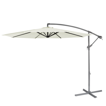 Dellonda Ø3m Banana Parasol/Umbrella for Garden, Patio with Crank Handle, 8 Ribs and Cover, Cream Canopy