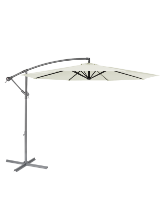 Dellonda Ø3m Banana Parasol/Umbrella for Garden, Patio with Crank Handle, 8 Ribs and Cover, Cream Canopy