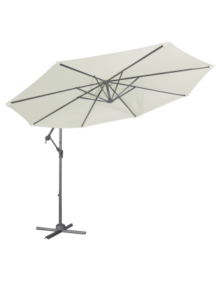 Dellonda Ø3m Banana Parasol/Umbrella for Garden, Patio with Crank Handle, 8 Ribs and Cover, Cream Canopy