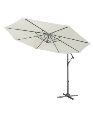 Dellonda Ø3m Banana Parasol/Umbrella for Garden, Patio with Crank Handle, 8 Ribs and Cover, Cream Canopy