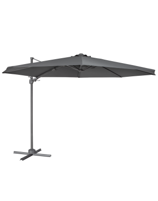 Dellonda Parasol/Parapluie Cantilever de Jardin/Patio Ø3m avec Manivelle, Inclinable, Rotation 360° et Couvercle, Gris