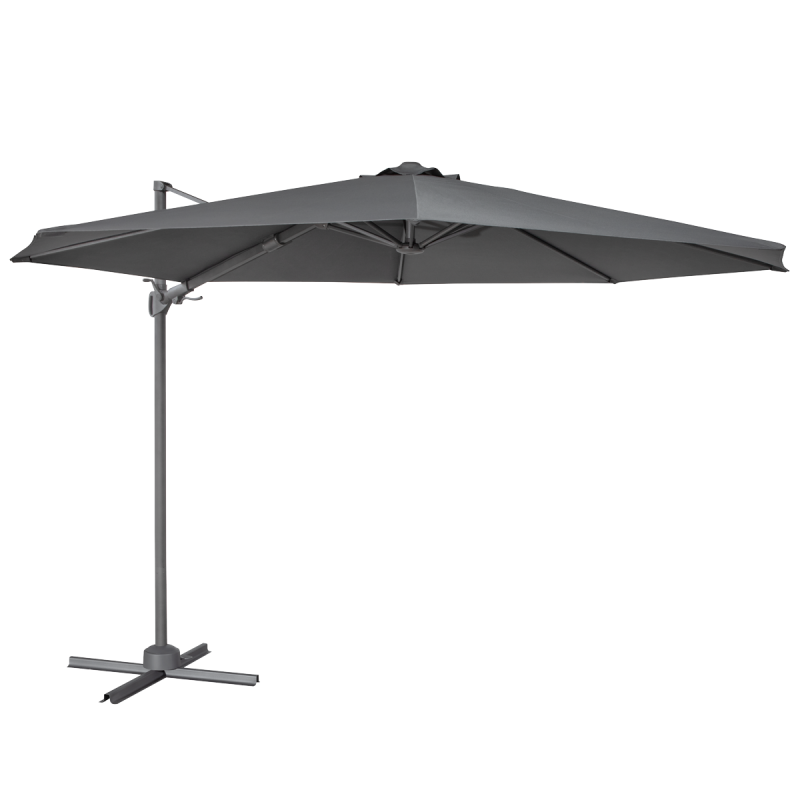 Dellonda Parasol/Parapluie Cantilever de Jardin/Patio Ø3m avec Manivelle, Inclinable, Rotation 360° et Couvercle, Gris