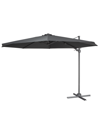 Dellonda Parasol/Parapluie Cantilever de Jardin/Patio Ø3m avec Manivelle, Inclinable, Rotation 360° et Couvercle, Gris