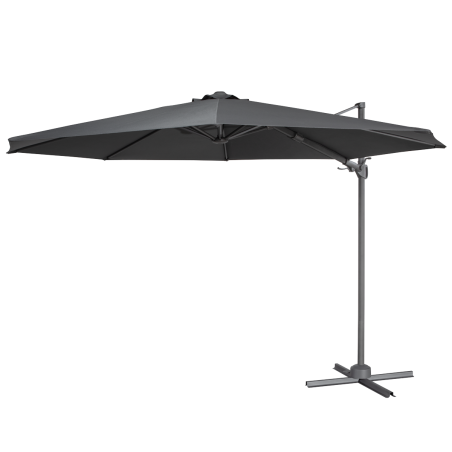 Dellonda Parasol/Parapluie Cantilever de Jardin/Patio Ø3m avec Manivelle, Inclinable, Rotation 360° et Couvercle, Gris