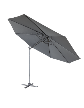 Dellonda Parasol/Parapluie Cantilever de Jardin/Patio Ø3m avec Manivelle, Inclinable, Rotation 360° et Couvercle, Gris