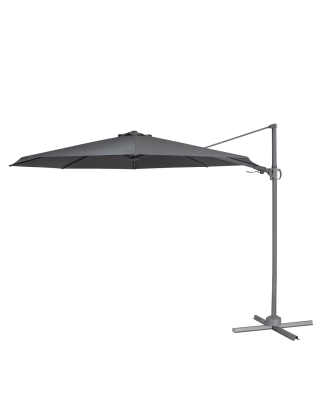 Dellonda Parasol/Parapluie Cantilever de Jardin/Patio Ø3m avec Manivelle, Inclinable, Rotation 360° et Couvercle, Gris