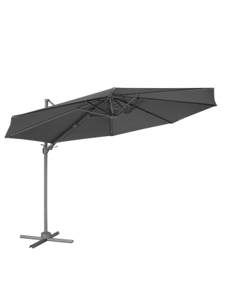 Dellonda Parasol/Parapluie Cantilever de Jardin/Patio Ø3m avec Manivelle, Inclinable, Rotation 360° et Couvercle, Gris