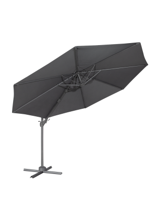 Dellonda Parasol/Parapluie Cantilever de Jardin/Patio Ø3m avec Manivelle, Inclinable, Rotation 360° et Couvercle, Gris