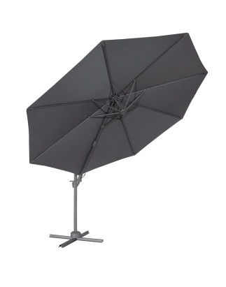 Dellonda Parasol/Parapluie Cantilever de Jardin/Patio Ø3m avec Manivelle, Inclinable, Rotation 360° et Couvercle, Gris