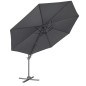 Dellonda Parasol/Parapluie Cantilever de Jardin/Patio Ø3m avec Manivelle, Inclinable, Rotation 360° et Couvercle, Gris