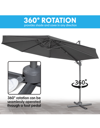 Dellonda Ø3m Garden/Patio Cantilever Parasol/Umbrella with Crank Handle, Tilt, 360° Rotation and Cover, Grey