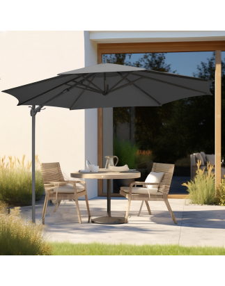 Dellonda Parasol/Parapluie Cantilever de Jardin/Patio Ø3m avec Manivelle, Inclinable, Rotation 360° et Couvercle, Gris