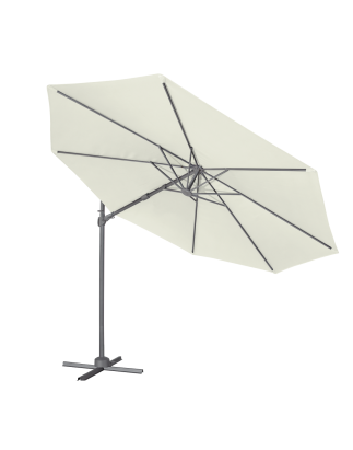 Dellonda Parasol/Parapluie Cantilever de Jardin/Patio Ø3m avec Manivelle, Rotation 360°, Inclinaison et Couvercle, Crème