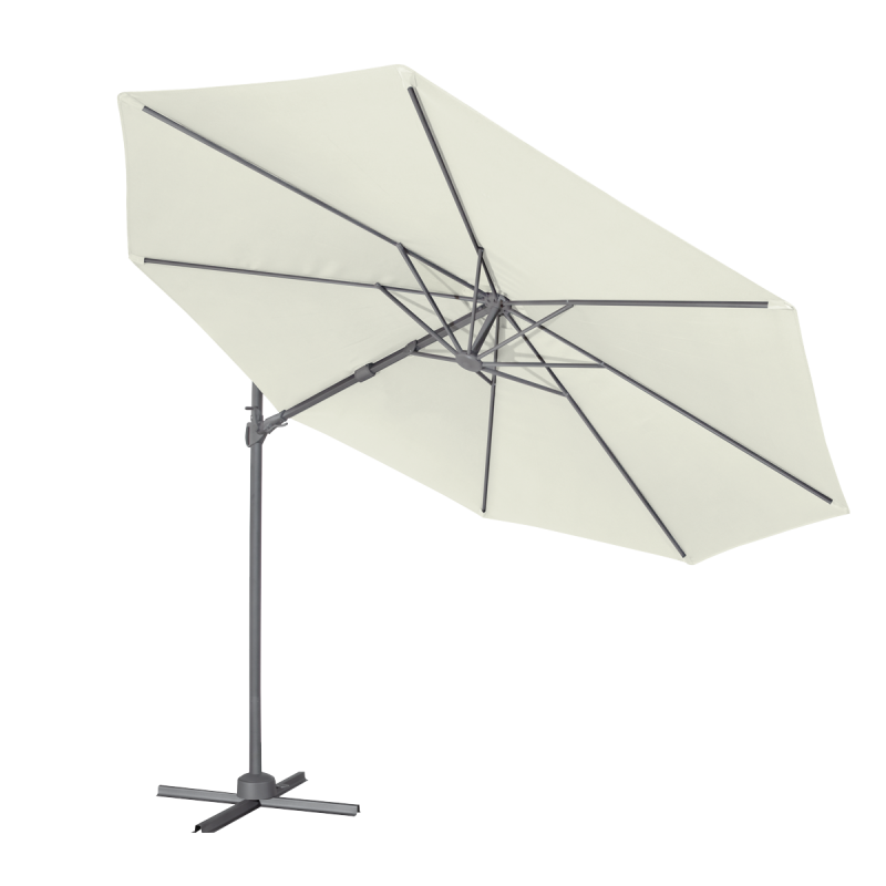 Dellonda Parasol/Parapluie Cantilever de Jardin/Patio Ø3m avec Manivelle, Rotation 360°, Inclinaison et Couvercle, Crème