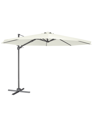 Dellonda Parasol/Parapluie Cantilever de Jardin/Patio Ø3m avec Manivelle, Rotation 360°, Inclinaison et Couvercle, Crème