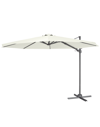 Dellonda Parasol/Parapluie Cantilever de Jardin/Patio Ø3m avec Manivelle, Rotation 360°, Inclinaison et Couvercle, Crème