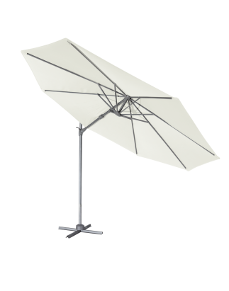 Dellonda Parasol/Parapluie Cantilever de Jardin/Patio Ø3m avec Manivelle, Rotation 360°, Inclinaison et Couvercle, Crème