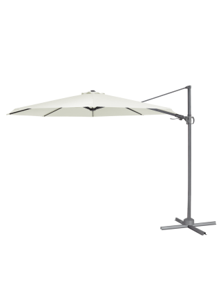 Dellonda Parasol/Parapluie Cantilever de Jardin/Patio Ø3m avec Manivelle, Rotation 360°, Inclinaison et Couvercle, Crème