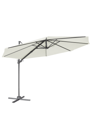 Dellonda Parasol/Parapluie Cantilever de Jardin/Patio Ø3m avec Manivelle, Rotation 360°, Inclinaison et Couvercle, Crème